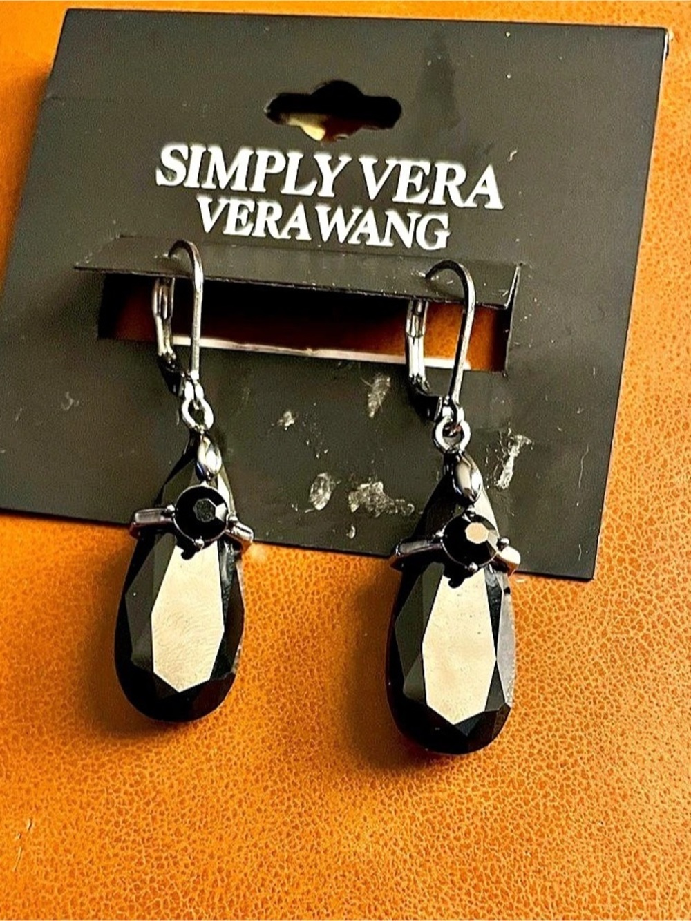 Simply Vera Wang Faceted Black Drop Earrings NWT